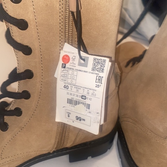 Zara Woman Suede Lace-up Boots in tan size 40/ 9us.new with tags - Picture 6 of 10